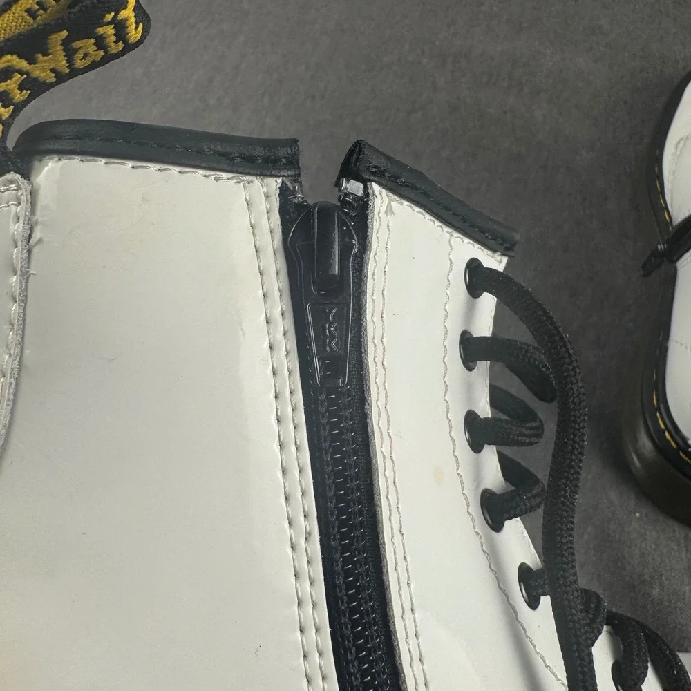 Dr. Martens 1460 J Junior White Patent Leather Lace Up Zip Boots Size 2 US Kids